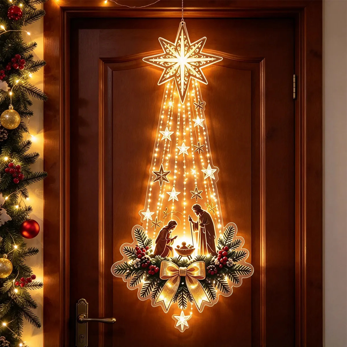 Outdoor Lighting Effects - 1Pc Christmas Door Hanger Glowing LED